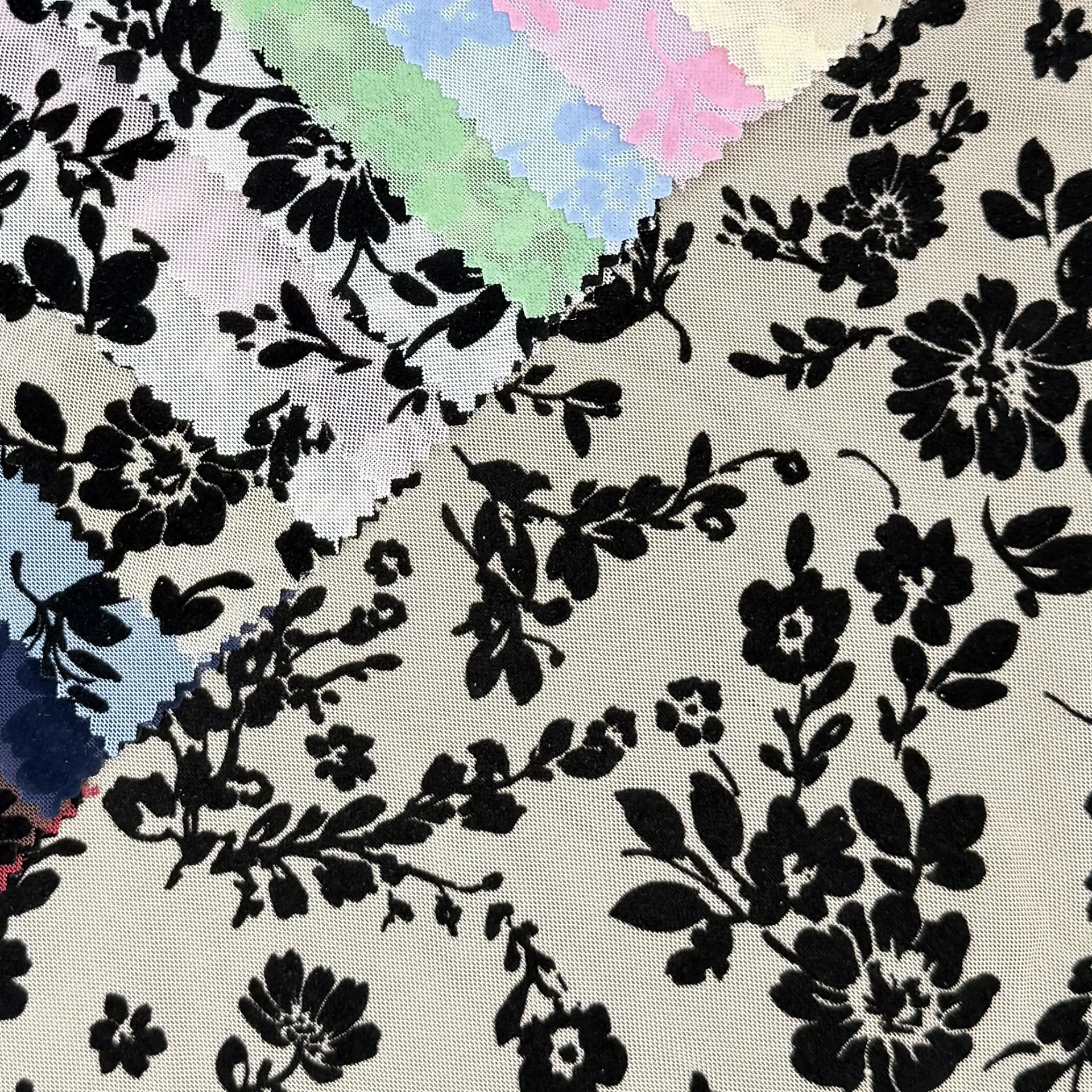 Floral Flocked Mesh (Black)